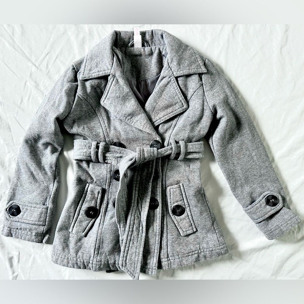 SO Girls Gray Peacoat Jacket with Belt – Size 4/5